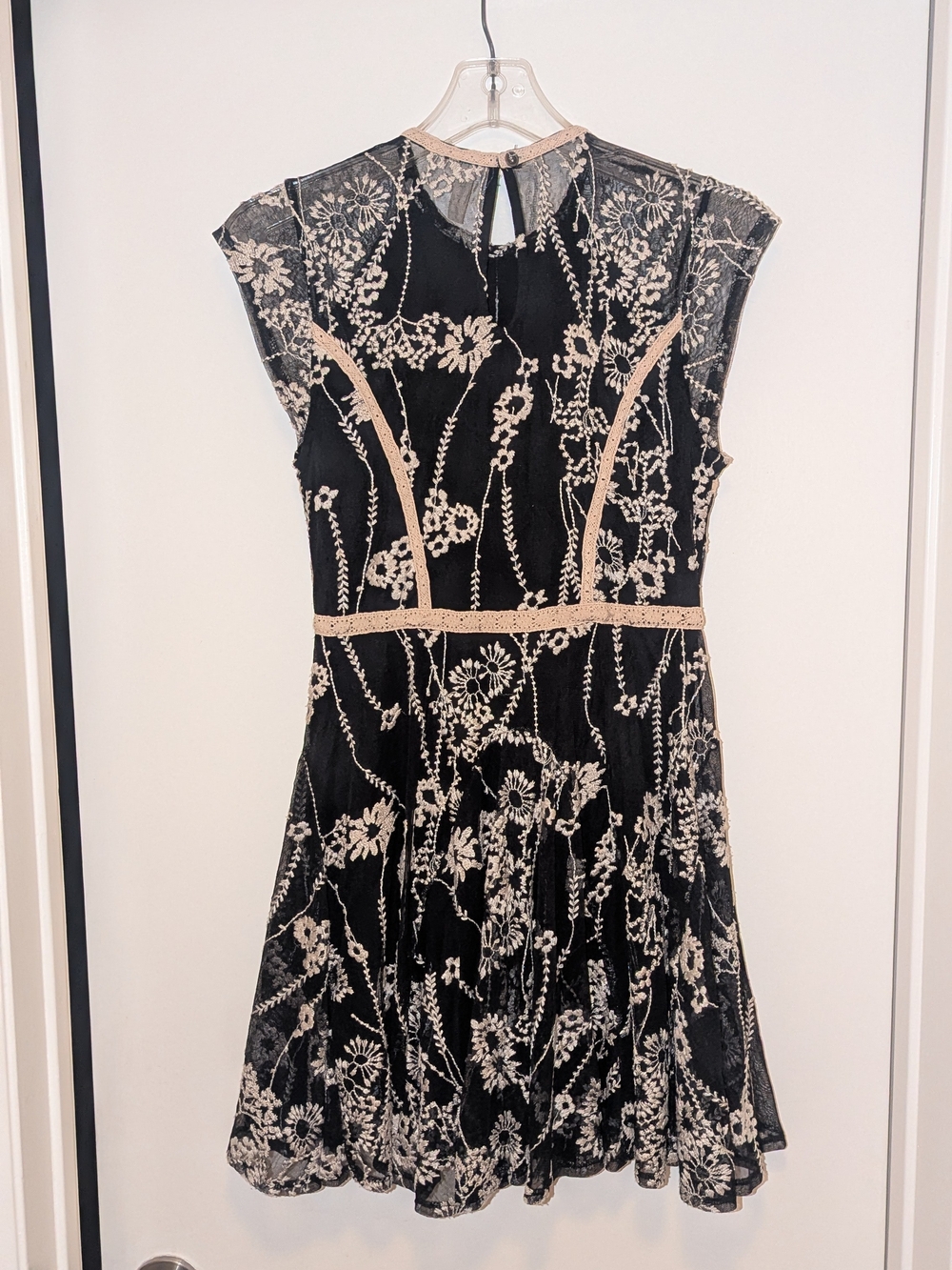 Free People Black and Cream Floral Embroidered Lace Mini Dress - Picture 2 of 4